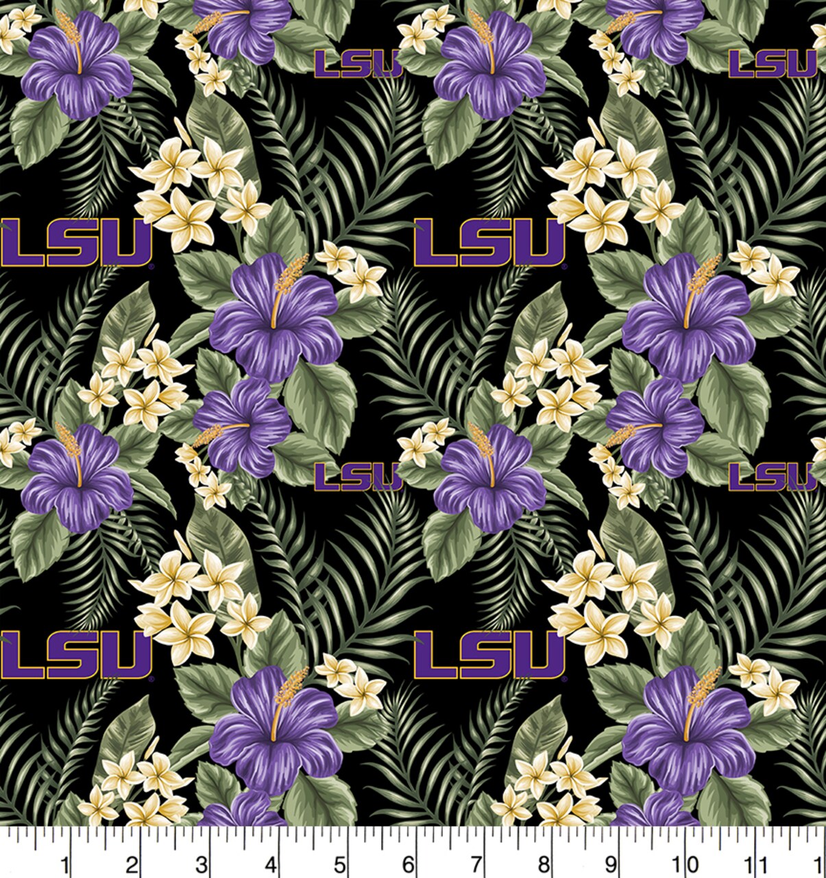 Sykel Enterprises-Louisiana State University Cotton Fabric-LSU Tigers Tropical Cotton Quilting Fabric